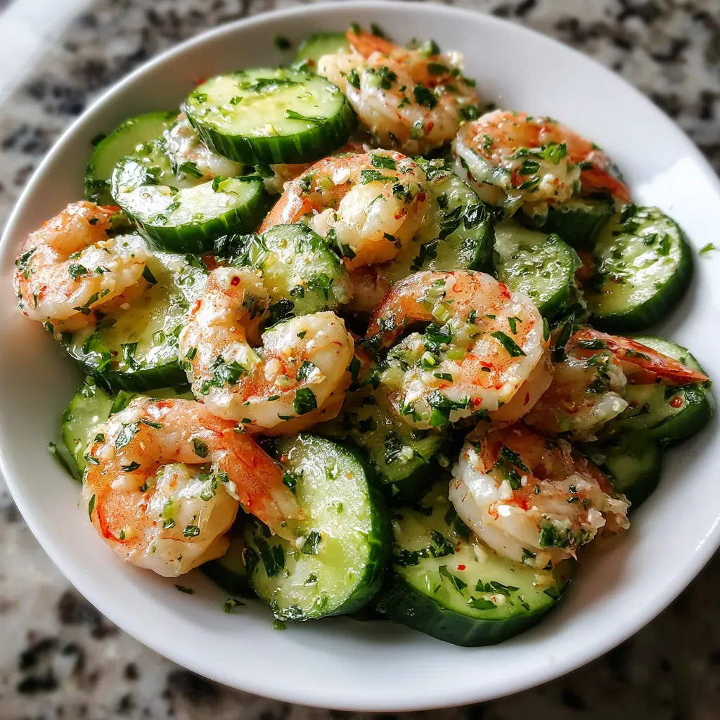 Fresh Cucumber Shrimp Salad with Lemon Herb Dressing and Garden Vegetables - tertiary view